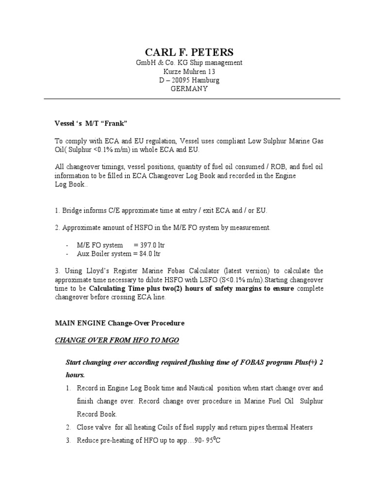(3) Fuel Change Over Procedure1 PDF Fuel Oil Mechanical Engineering