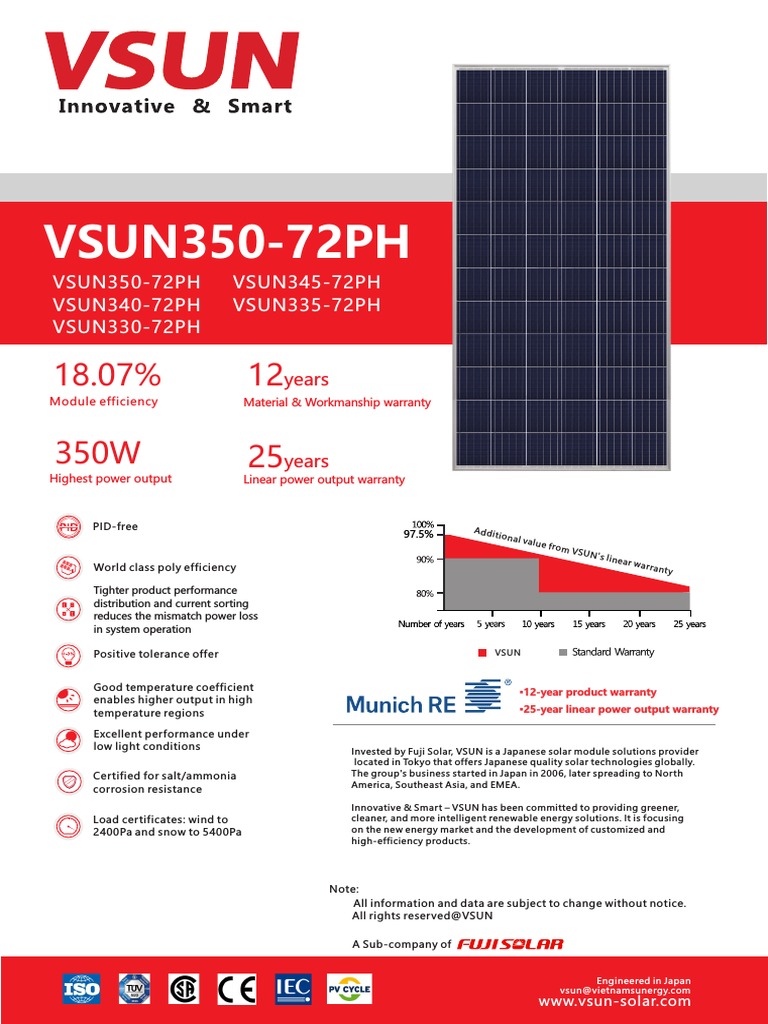 VSUN350-72PH Solar Module Overview | PDF | Manufactured Goods ...
