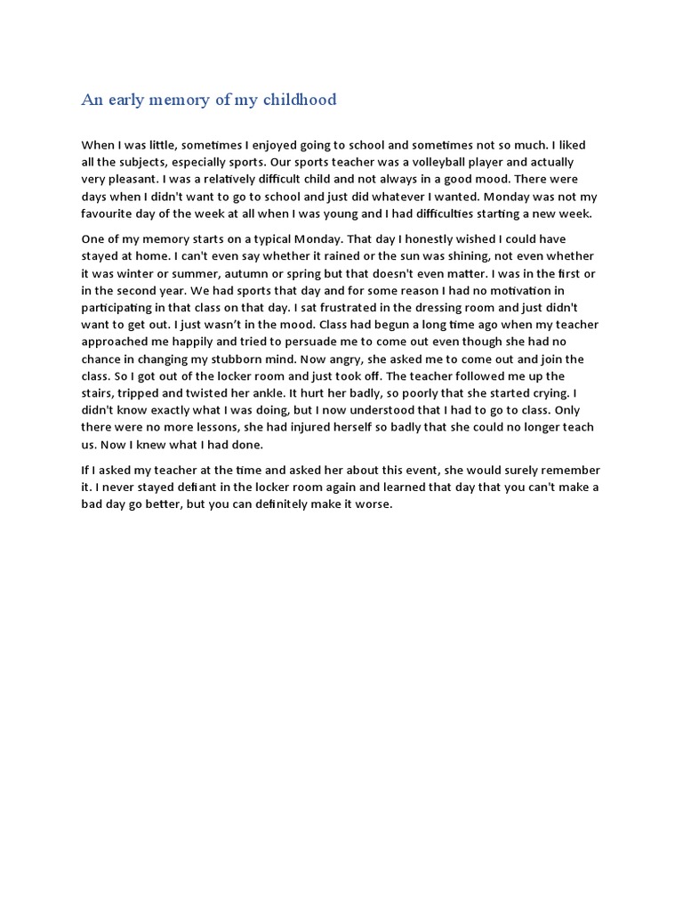 An Early Memory Of My Childhood Pdf