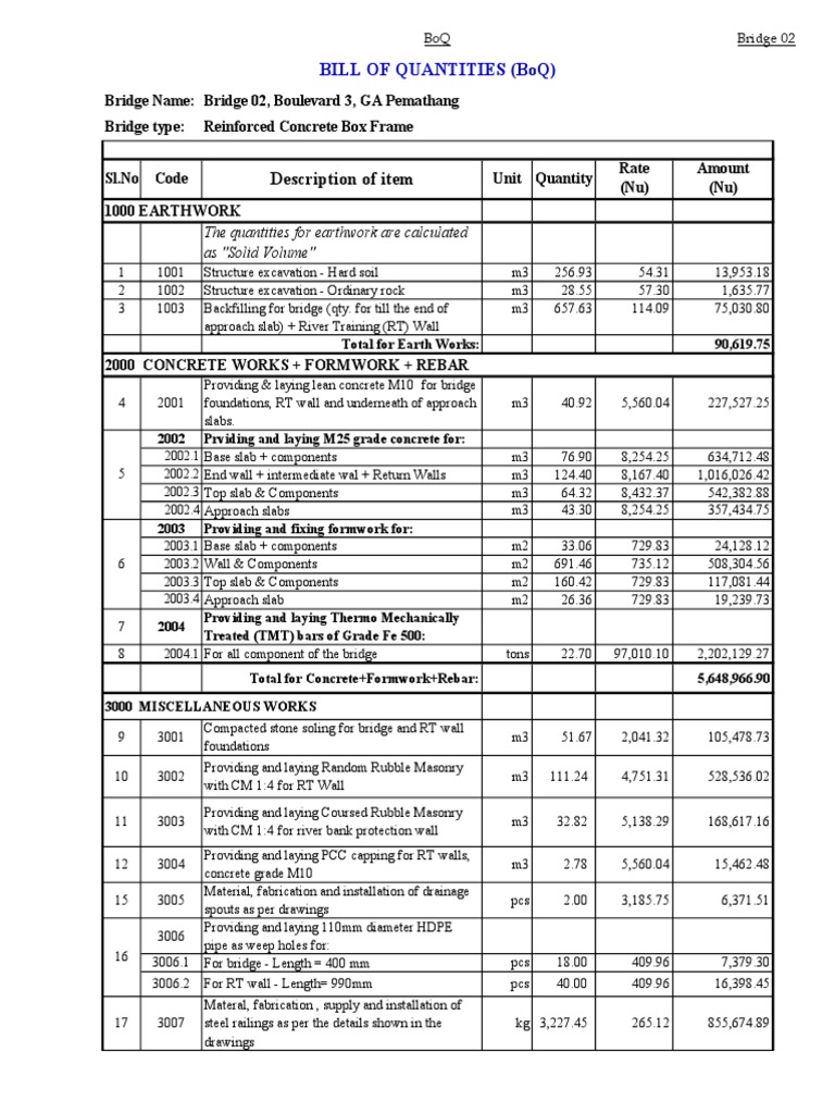 BoQ Bridge 02 | PDF | Concrete | Masonry