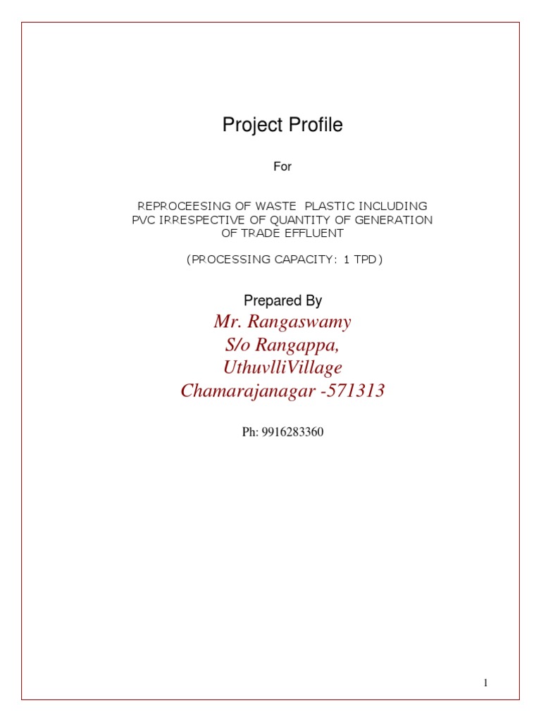 Waste Plastic Recycling Project Profile | PDF | Recycling | Plastic