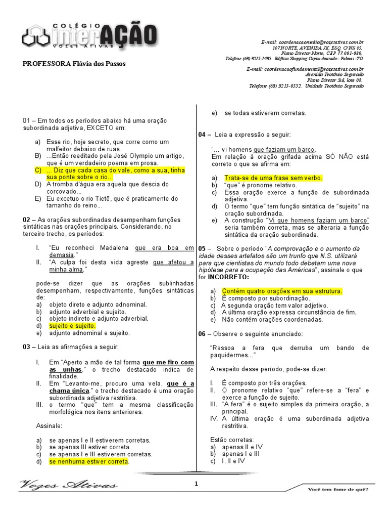 Lista de Revisão 9 Ano - Gramática - Com Gabarito | PDF | Assunto ...