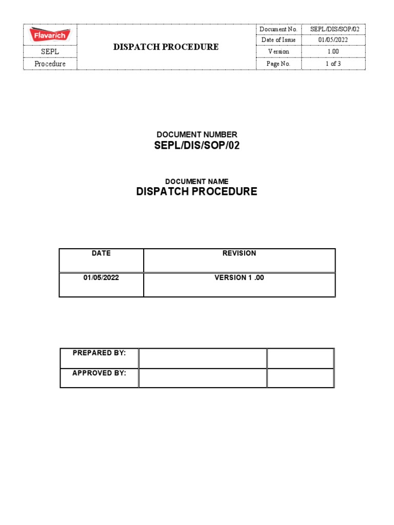SEPL 2022 02 Dispatch Procedure PDF Logistics Business