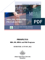 PROSPECTUS MBA, MS, MPhil PHD AUT-2022