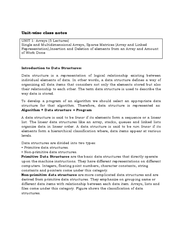 CSC-HC-3016 Data Structures Unit I | PDF | Array Data Structure ...