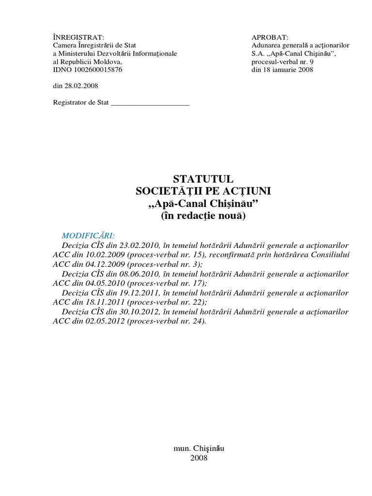 Statut SA Apa Canal | PDF