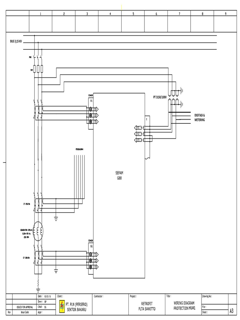 Schematic Diagram Proteksi Dan Metering HU#1 Sebelum | PDF
