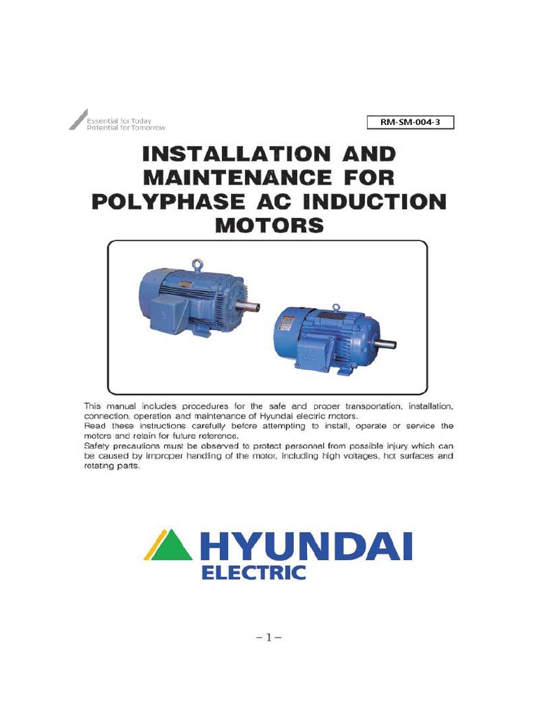 Hyundai Electric Motor IOM Manual PDF