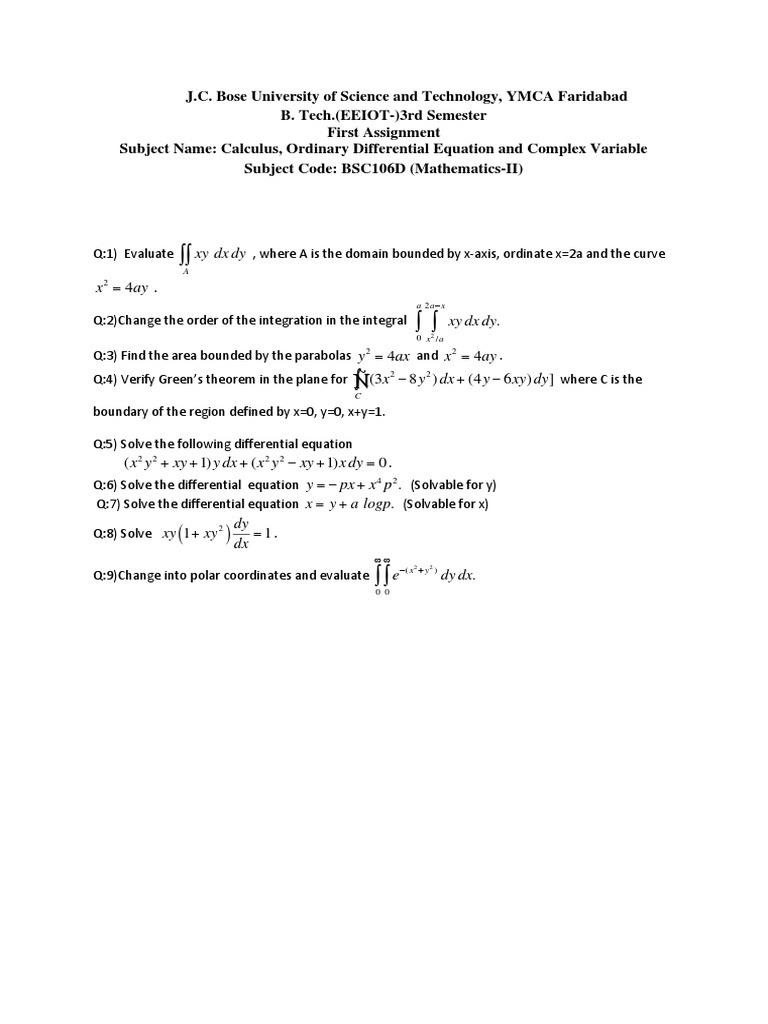 Calculus & ODE Assignment Solutions | PDF