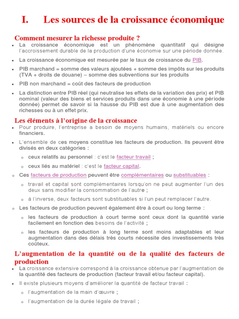 Sources et défis de la croissance économique | PDF | Croissance ...