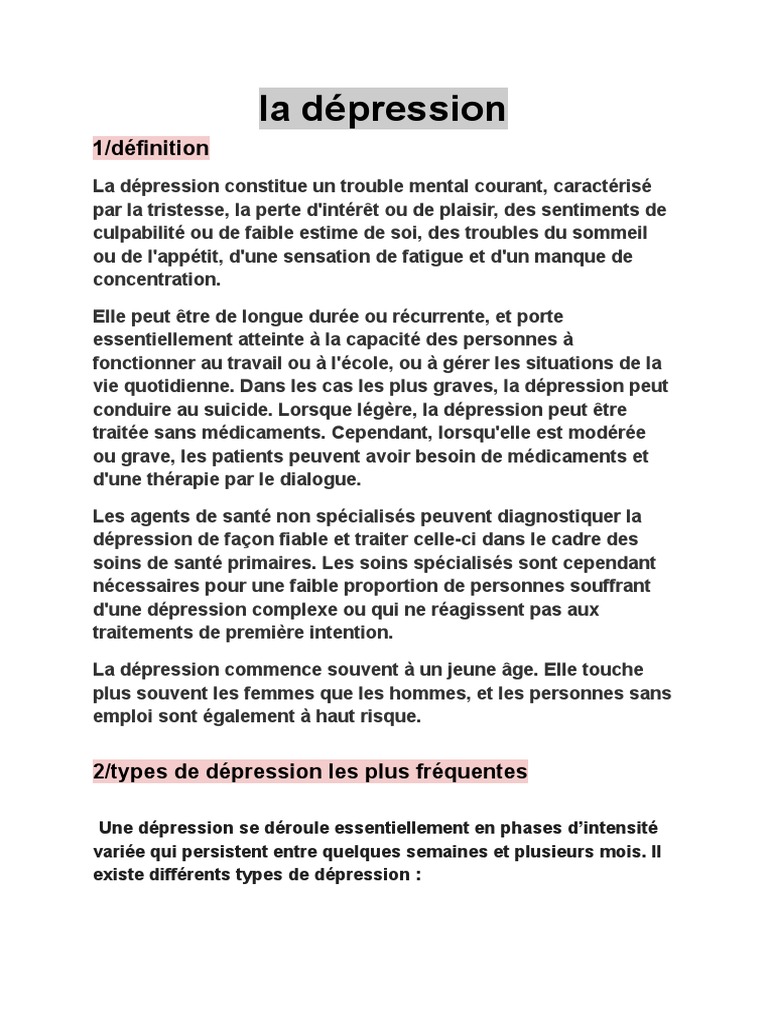 Comprendre la dépression et ses types | PDF