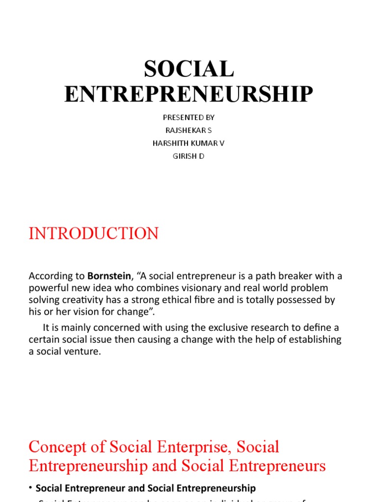 Social Entrepreneurship Pdf Entrepreneurship Social Entrepreneurship