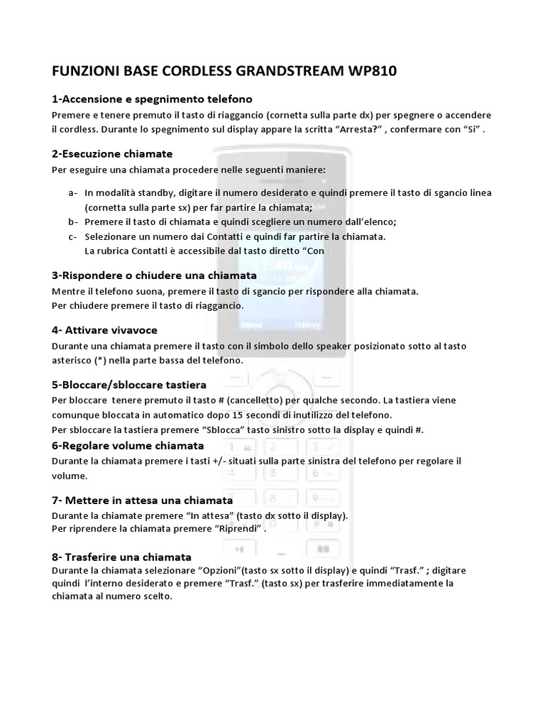Funzioni Base WP810 | PDF