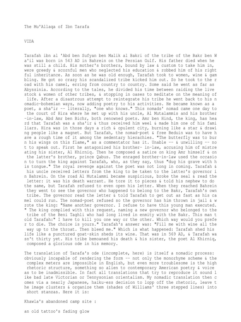 Tarafah ibn al-Abd: Life and Poetry | PDF | Poetry