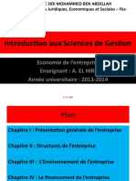 Introduction Aux Sciences de Gestion: Economie de L'entreprise Enseignant: A. EL HIRI Année Universitaire: 2013-2014