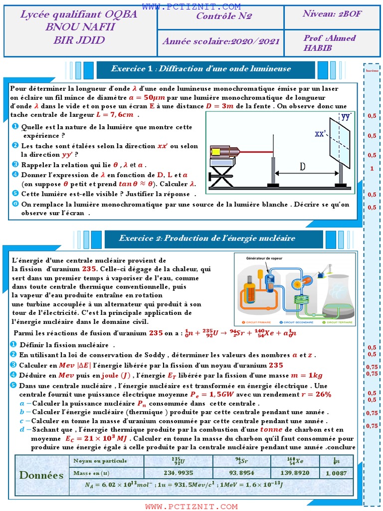 Contrôle de Physique-Chimie 2BOF | PDF
