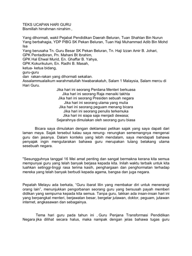 Teks Ucapan Hari Guru Pdf
