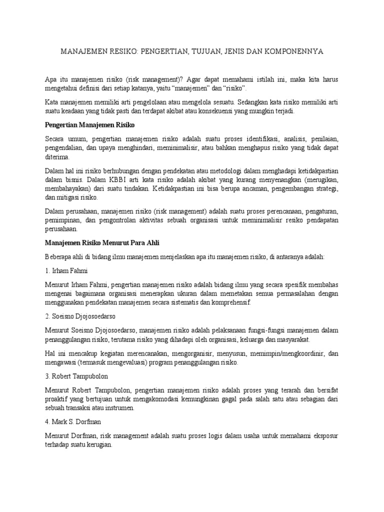 9 Manajemen Risiko Dalam Usaha Bisnis Pdf