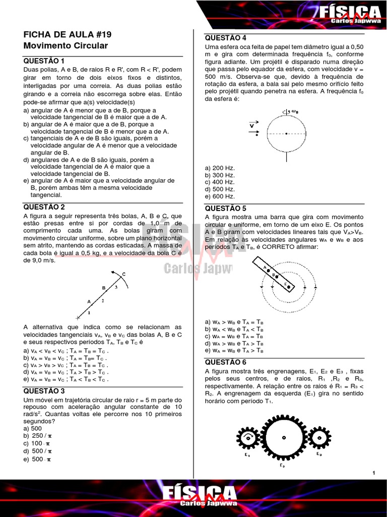 Movimento Circular: Questões e Respostas | PDF | Rotação | Frequência