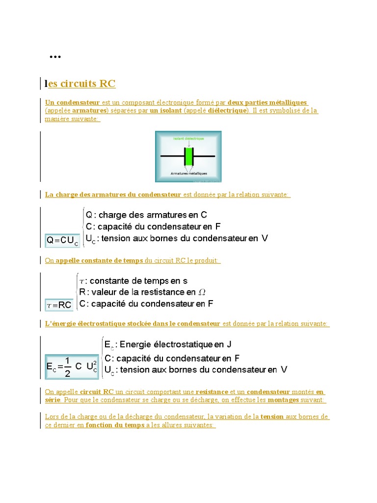 Circuits RC Théorie et Formules PDF Sciences et mathématiques — free download