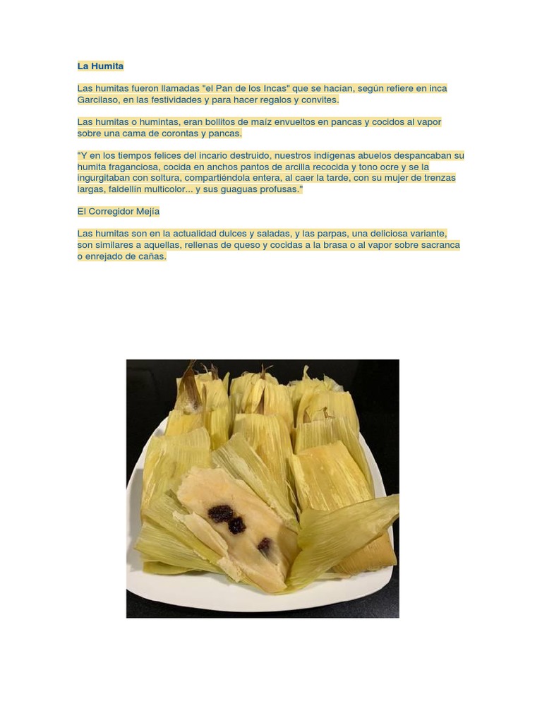 Humitas: Tradición y Variedades Ecuatorianas | PDF