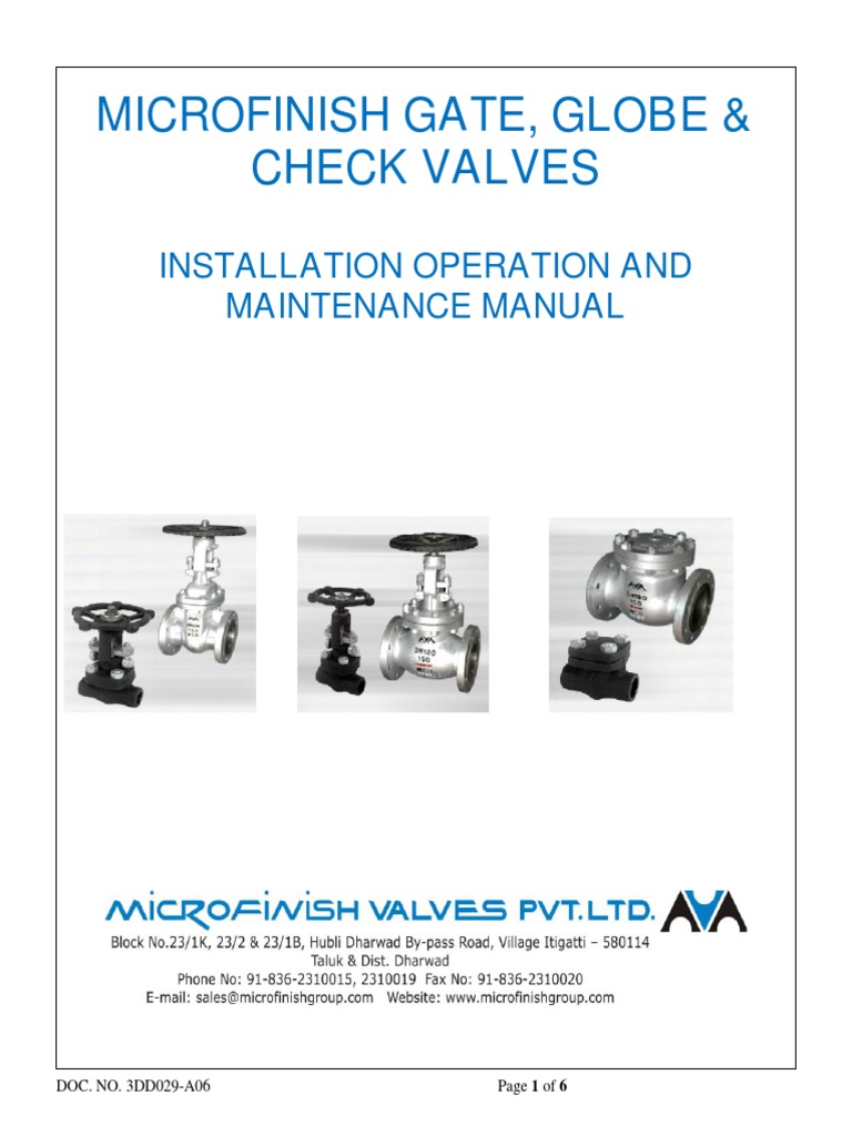 3DD029-A06-IOM-Gate Globe and Check Valves | PDF | Valve | Chemical ...