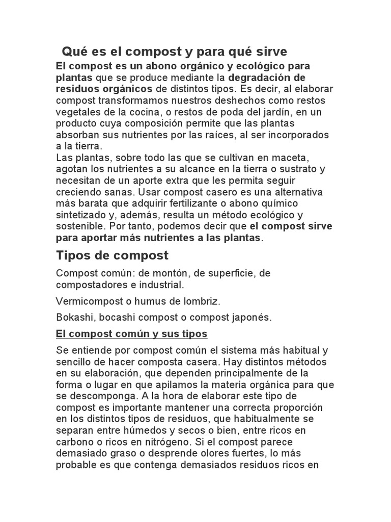 Qué Es El Compost y para Qué Sirve | PDF | Compost | Fertilizante
