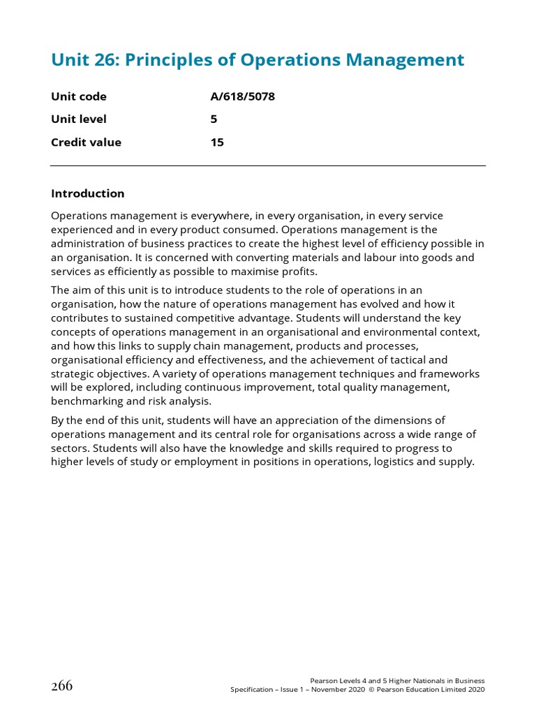 Unit 26 - Principles of Operations Management | PDF | Quality ...