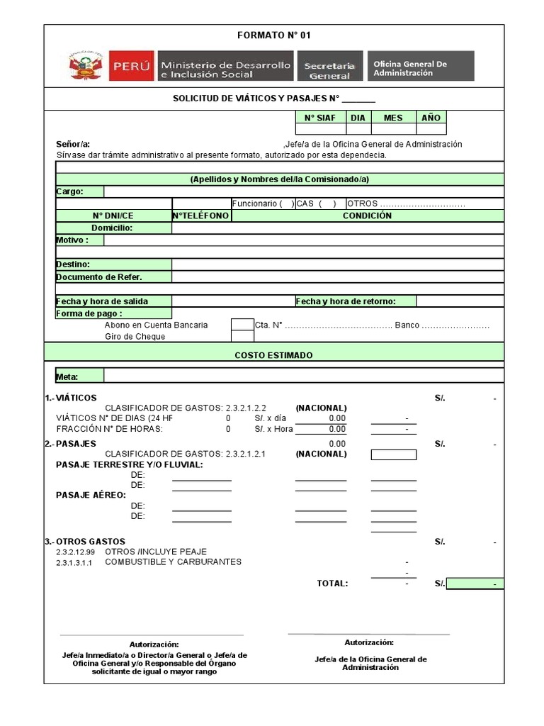 Formatos de Viaticos Nacional | PDF