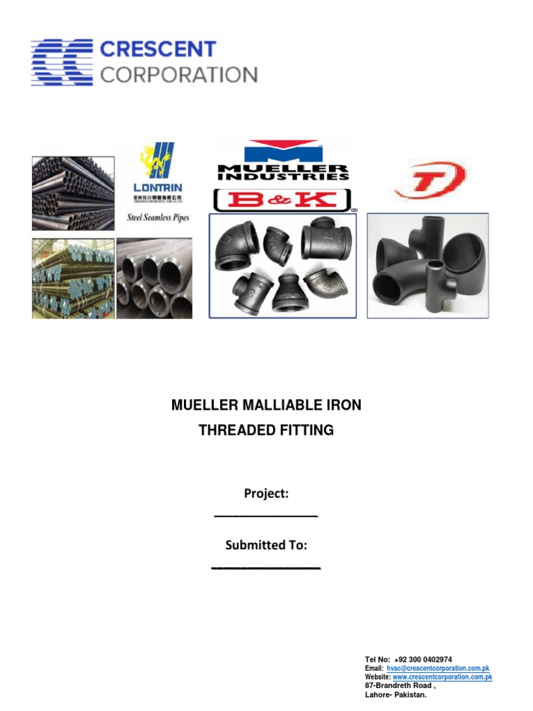 Mueller Threaded Fitting Submittal | PDF | Pipe (Fluid Conveyance ...