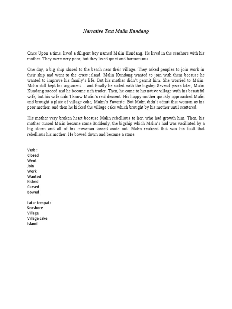 Narrative text malin kundang pdf