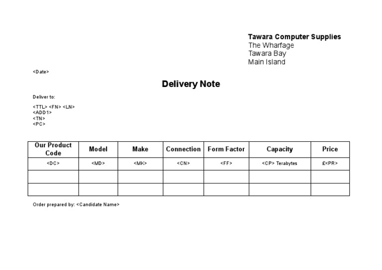 Tawara Computer Supplies Delivery Note | PDF