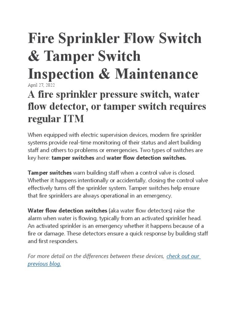 Fire Sprinkler Flow & Tamper Switch Guide | PDF | Fire Sprinkler System ...