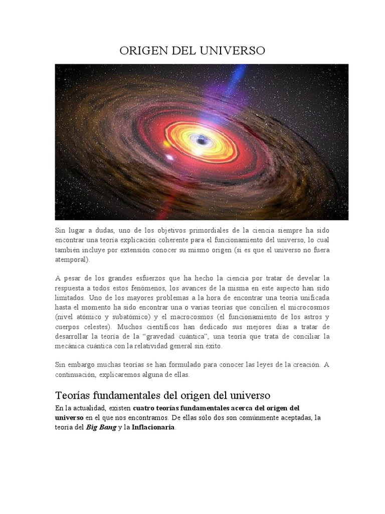 Teorías del Origen del Universo y Sistema Solar | PDF | Universo | Big Bang