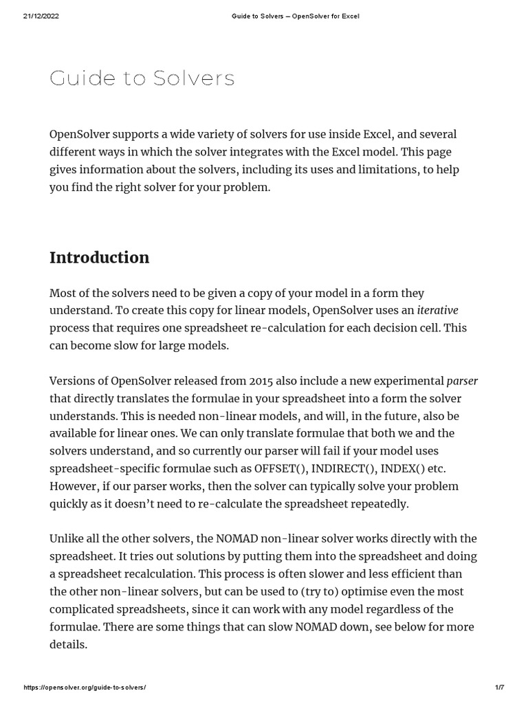 OpenSolver Guide for Excel Users | PDF | Linear Programming | Nonlinear ...