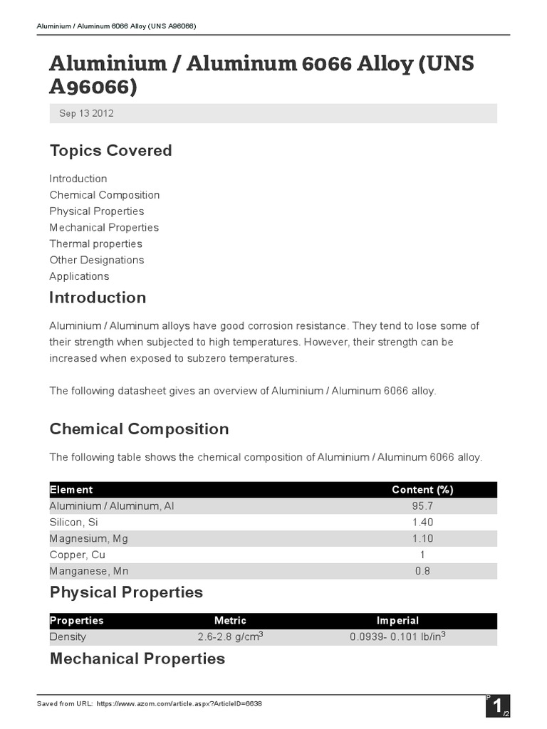 Overview of 6066 Aluminum Alloy Properties | PDF | Aluminium | Strength ...