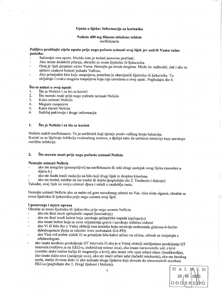 Nolicin 400 MG Uputa 29 06 2015 | PDF