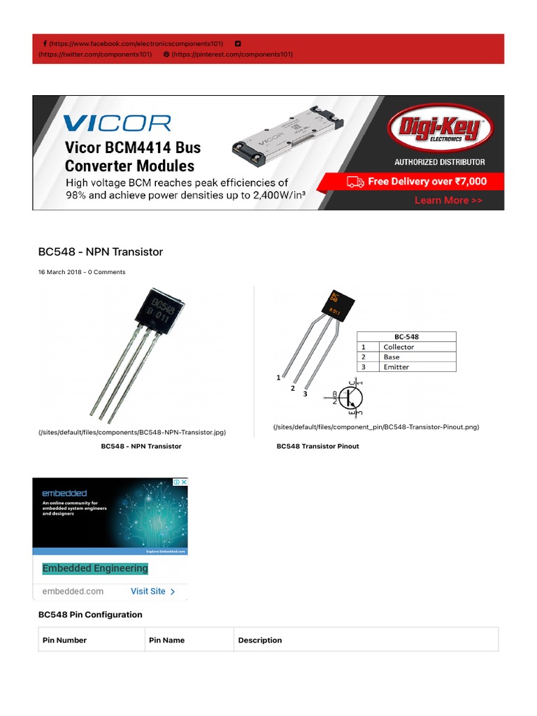 BC548 Transistor Pinout, Equivalent, Working As AmplifierSwitch