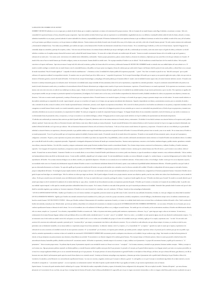 La Relacion Del Hombre Con El Mundo Pdf Pensamiento Experiencia