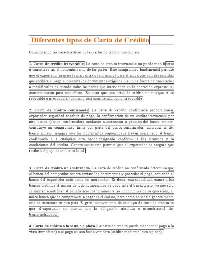 Diferentes Tipos de Carta de Crédito | PDF | Carta de crédito | Pagos