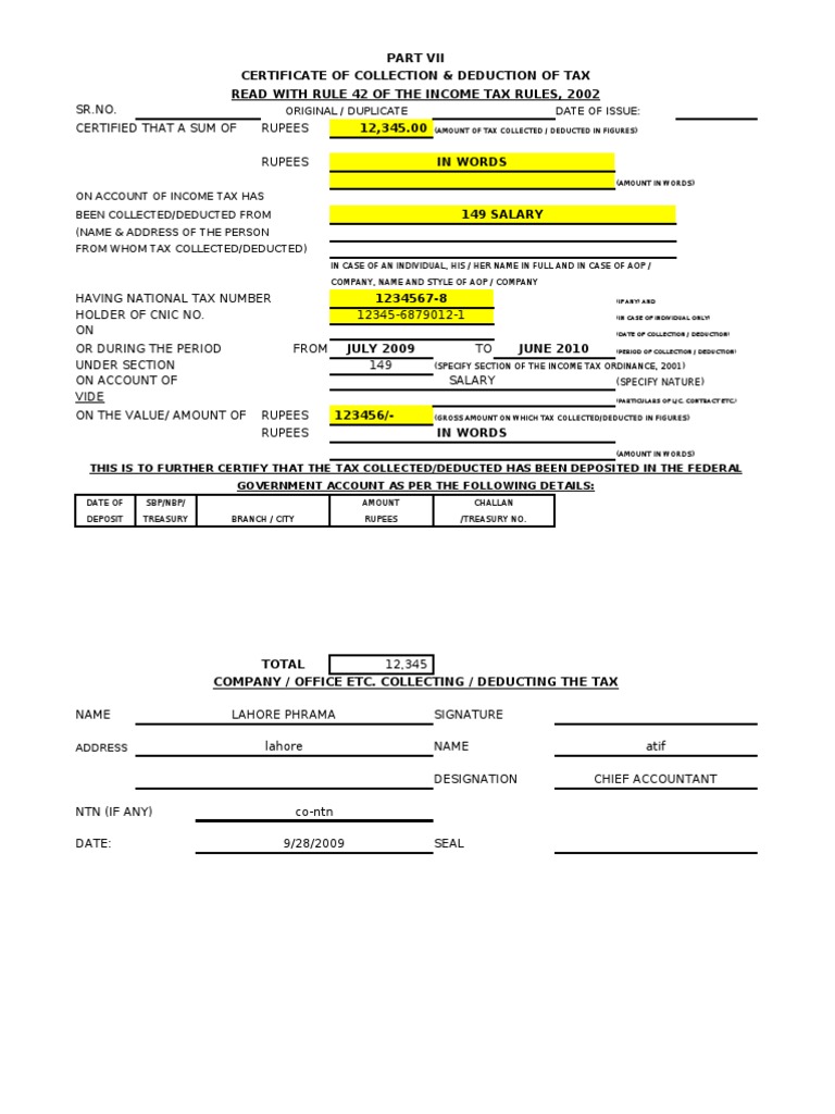 Certificate of Tax Deduction 42