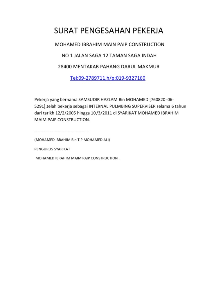 Contoh Surat Berhenti Kerja Dari Majikan Kepada Pekerja Tutup Syarikat