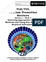 TLE TVL HETourism Promotion9 12 Q1 CLAS3 Selecting Appropriate Search Methods and Using Key Words For Required Information RHEA ROMERO