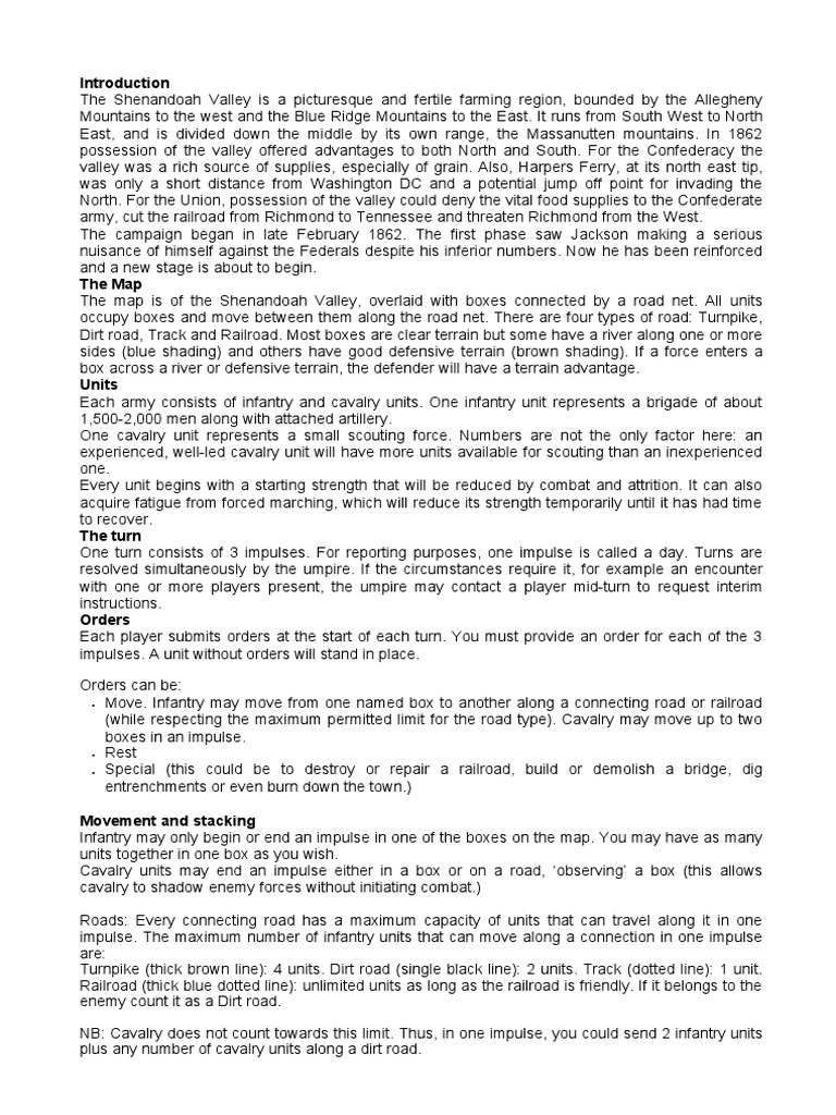 Shenandoah Valley Campaign Rules 1862 PDF Military Operations Of