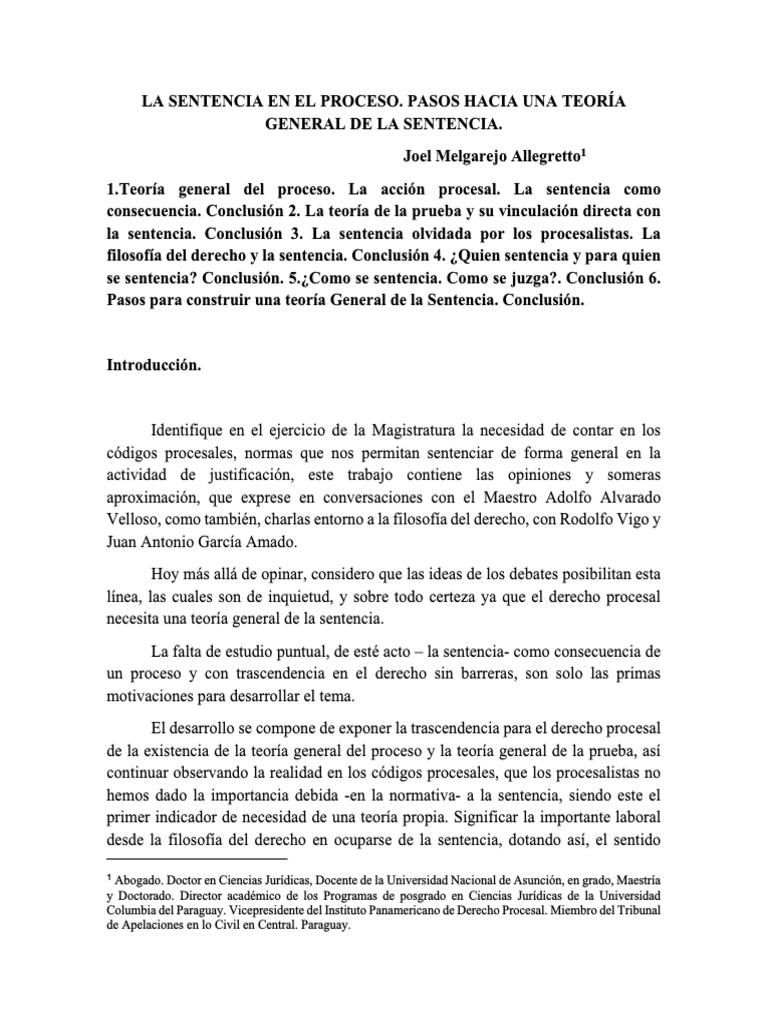 La Sentencia en El Proceso. Pasos Hacia Una Teoría General de La