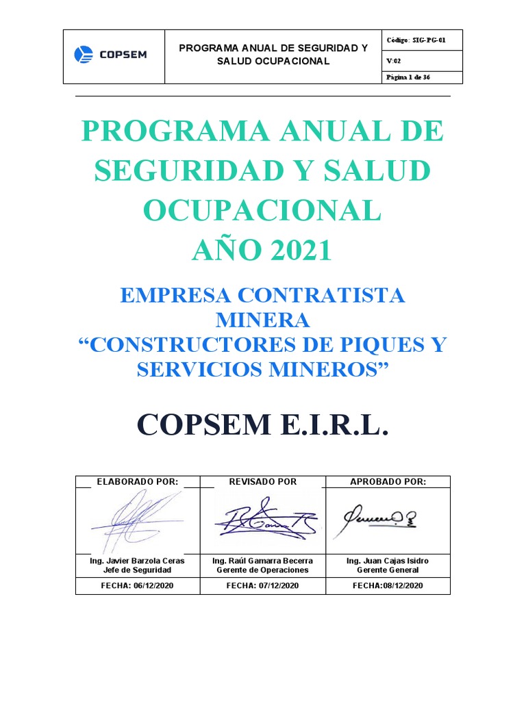 Programa de Seguridad y Salud COPSEM 2021 | PDF | Seguridad y salud ...