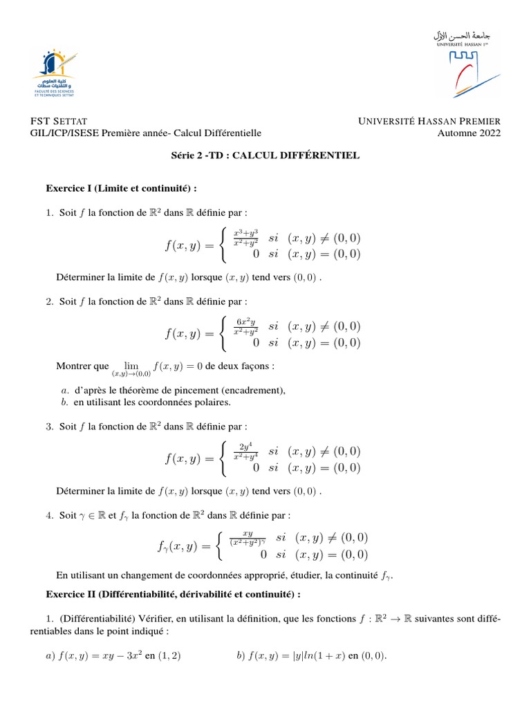 TD de Calcul Différentiel - Automne 2022 | PDF | Relations ...
