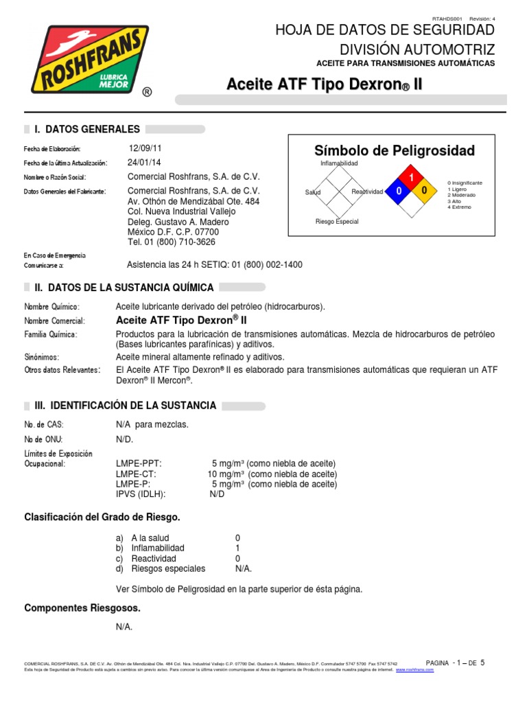 Atf Dextron Ii | PDF | Agua | Petróleo