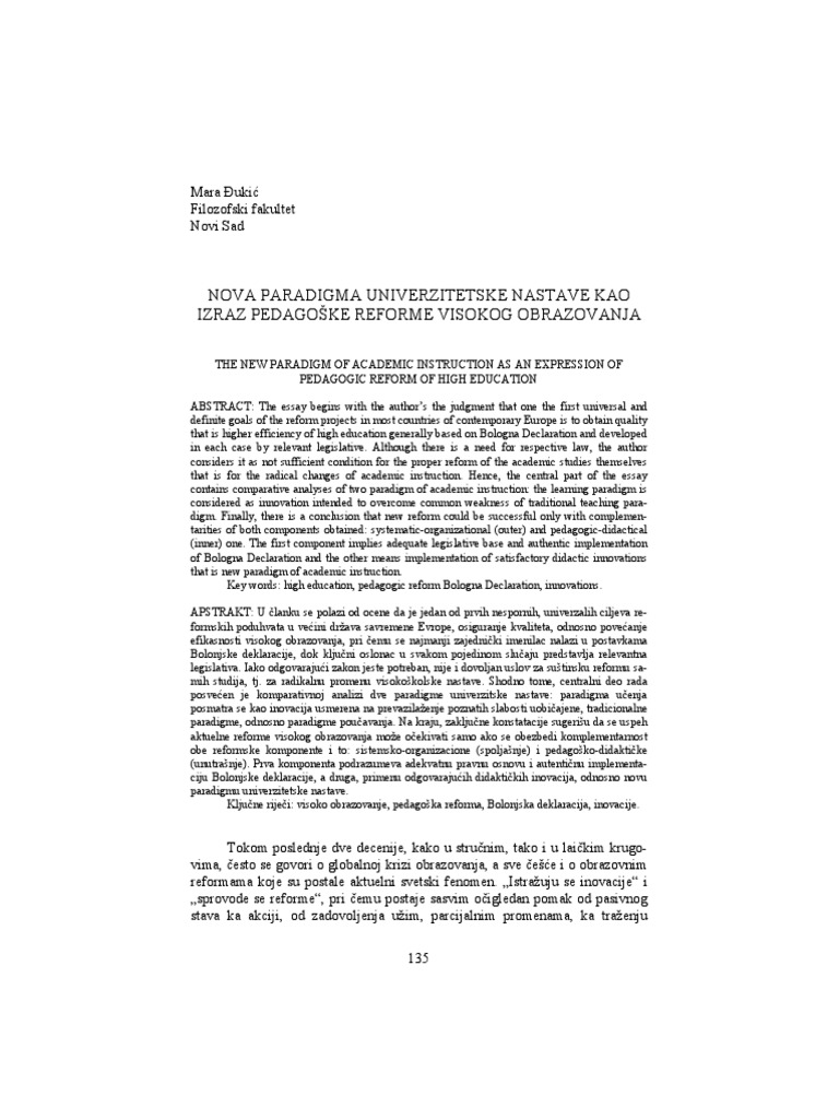 Djukic, M., Nova Paradigma Univerzitetske Nastave Kao Izraz Pedagoske ...