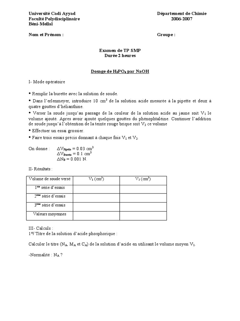 Dosage de H3PO4 par NaOH en TP | PDF